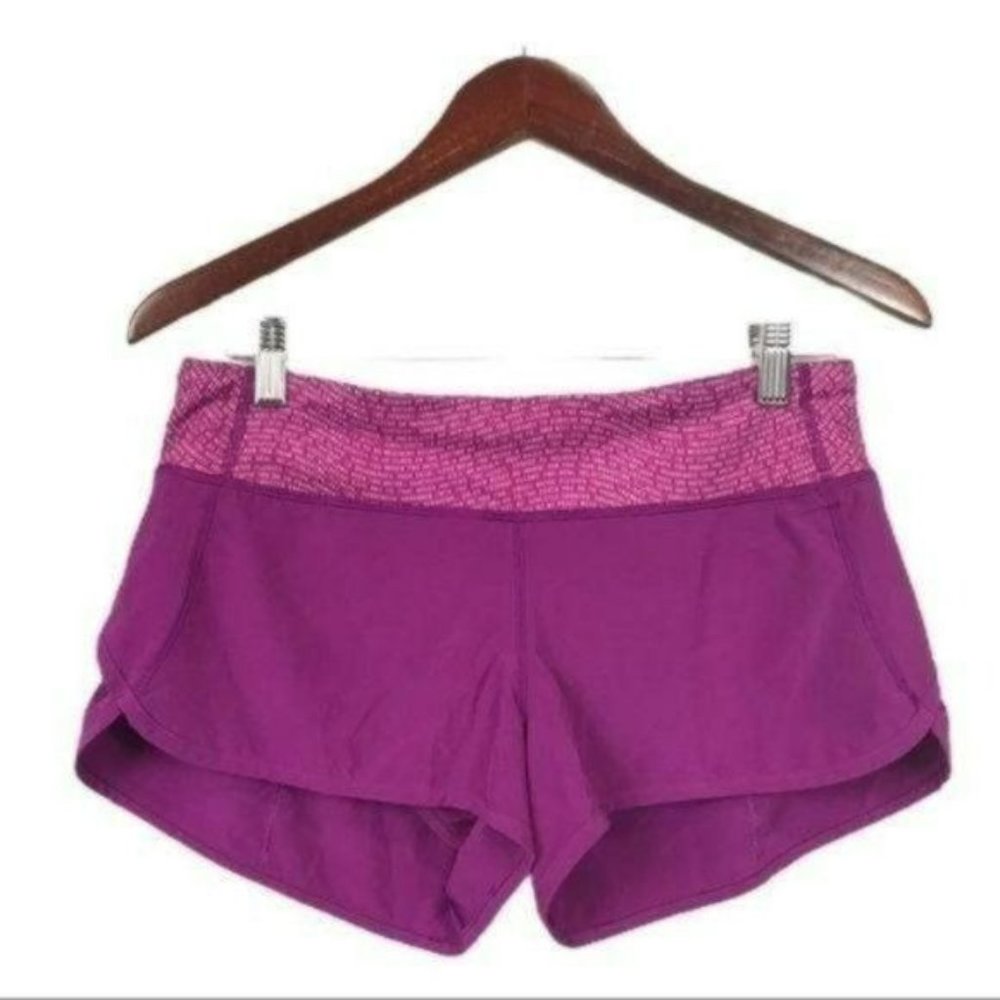 Lululemon Speed Shorts Seawheeze Manifesto Pink and Purple, Size 6 New